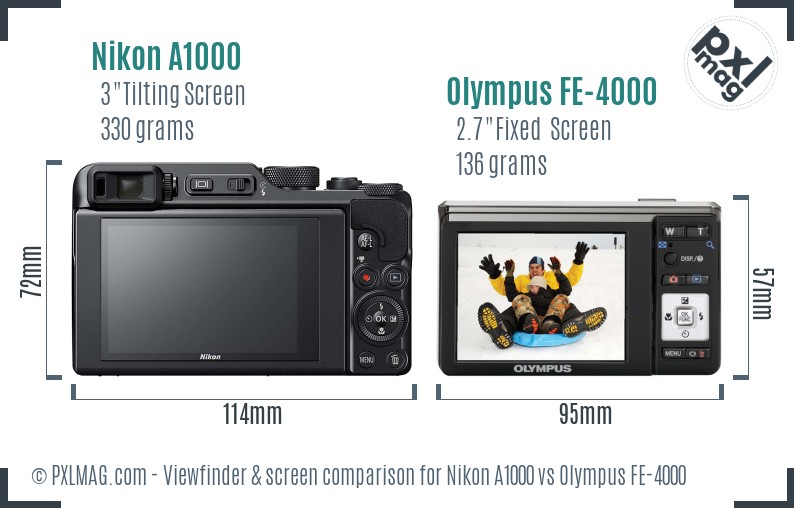 Nikon A1000 vs Olympus FE-4000 Screen and Viewfinder comparison
