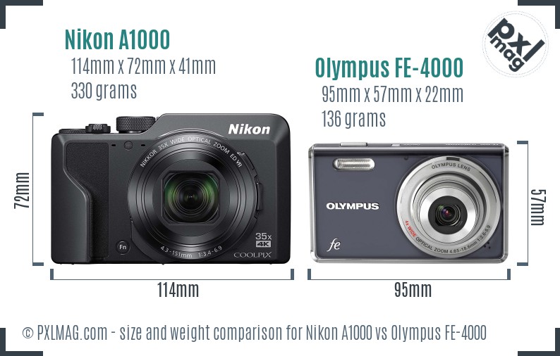 Nikon A1000 vs Olympus FE-4000 size comparison Nikon A1000 vs Olympus FE-4000 size comparison
