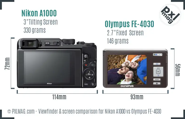 Nikon A1000 vs Olympus FE-4030 Screen and Viewfinder comparison