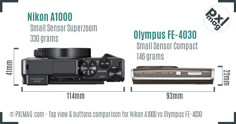 Nikon A1000 vs Olympus FE-4030 top view buttons comparison