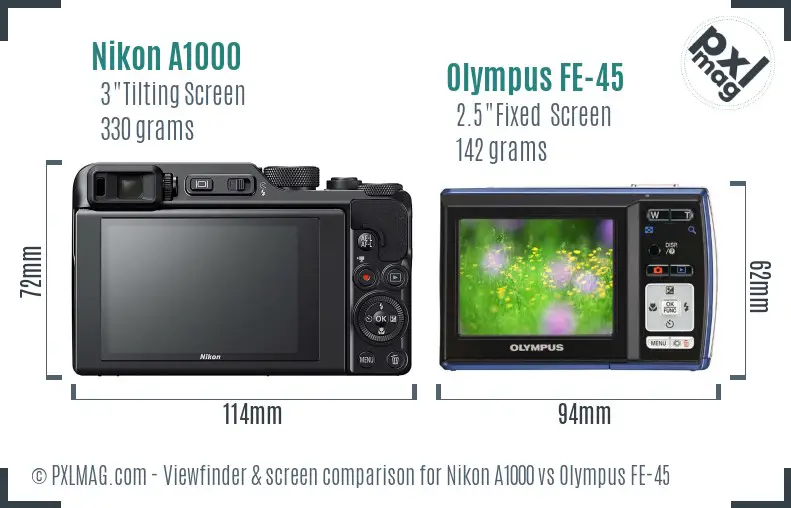 Nikon A1000 vs Olympus FE-45 Screen and Viewfinder comparison