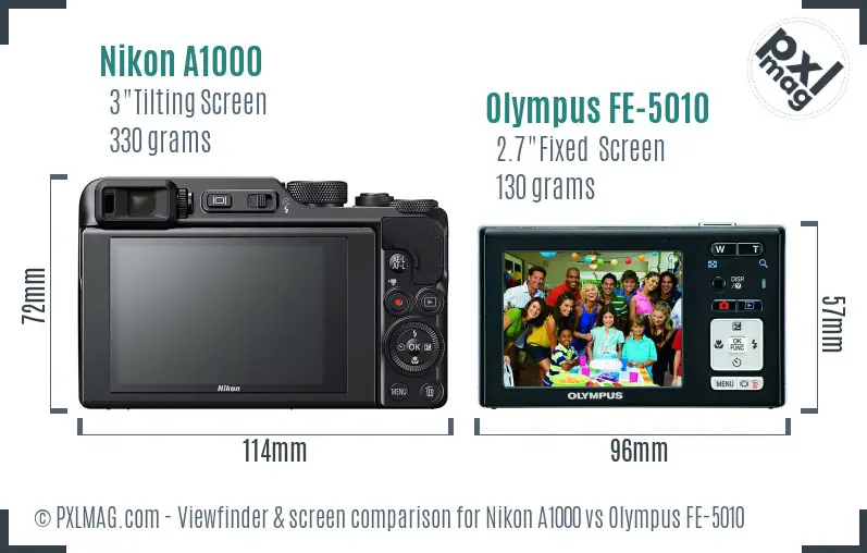 Nikon A1000 vs Olympus FE-5010 Screen and Viewfinder comparison Nikon A1000 vs Olympus FE-5010 Screen and Viewfinder comparison