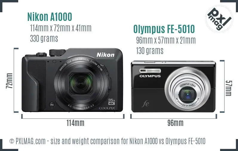 Nikon A1000 vs Olympus FE-5010 size comparison Nikon A1000 vs Olympus FE-5010 size comparison