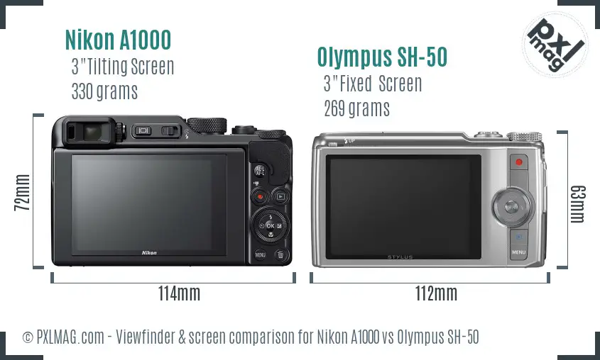 Nikon A1000 vs Olympus SH-50 Screen and Viewfinder comparison