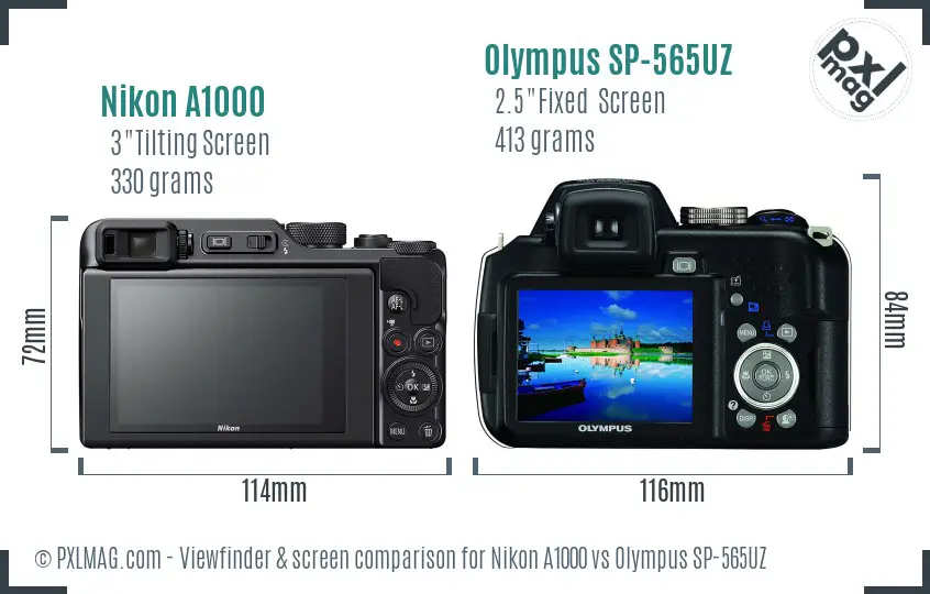 Nikon A1000 vs Olympus SP-565UZ Screen and Viewfinder comparison