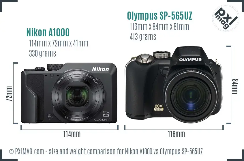 Nikon A1000 vs Olympus SP-565UZ size comparison