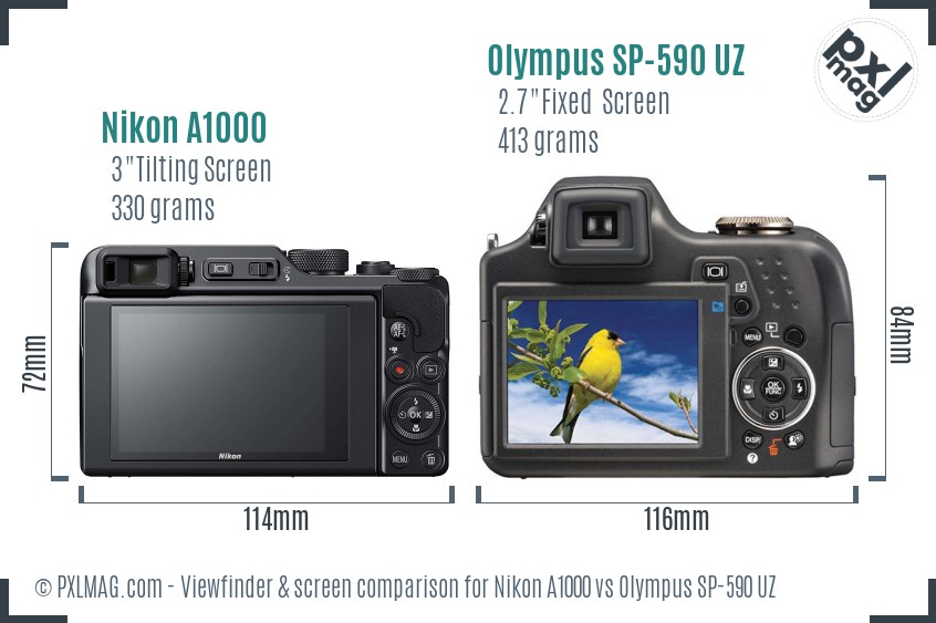 Nikon A1000 vs Olympus SP-590 UZ Screen and Viewfinder comparison