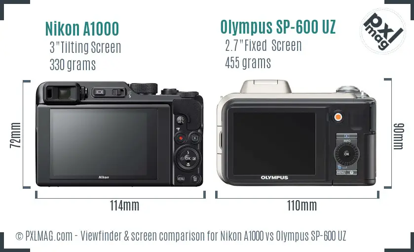 Nikon A1000 vs Olympus SP-600 UZ Screen and Viewfinder comparison