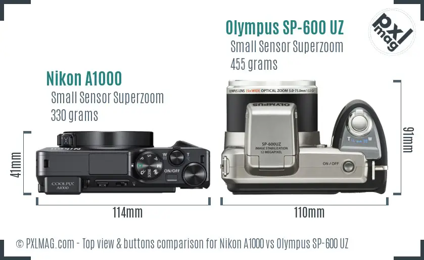 Nikon A1000 vs Olympus SP-600 UZ top view buttons comparison