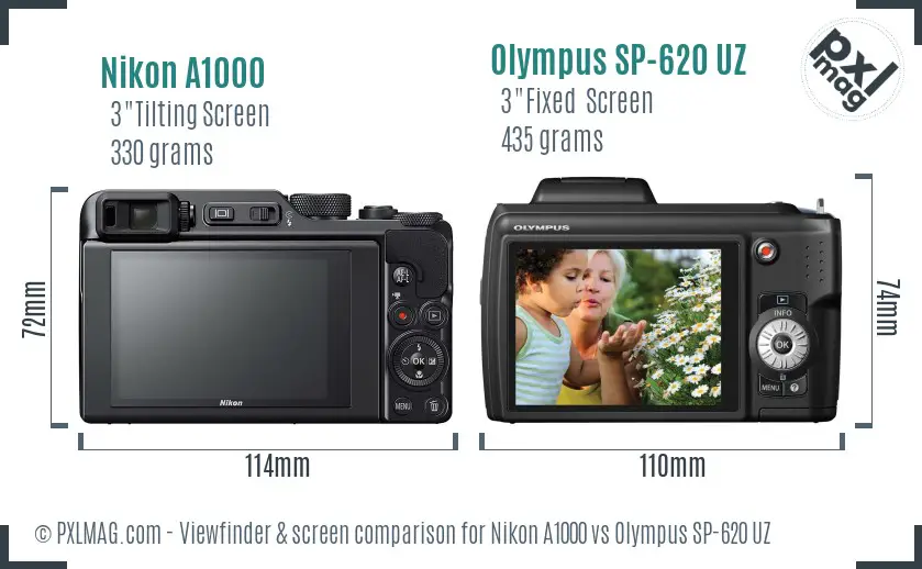 Nikon A1000 vs Olympus SP-620 UZ Screen and Viewfinder comparison