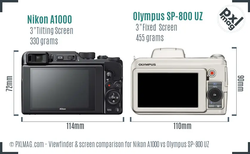 Nikon A1000 vs Olympus SP-800 UZ Screen and Viewfinder comparison