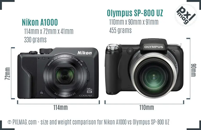 Nikon A1000 vs Olympus SP-800 UZ size comparison
