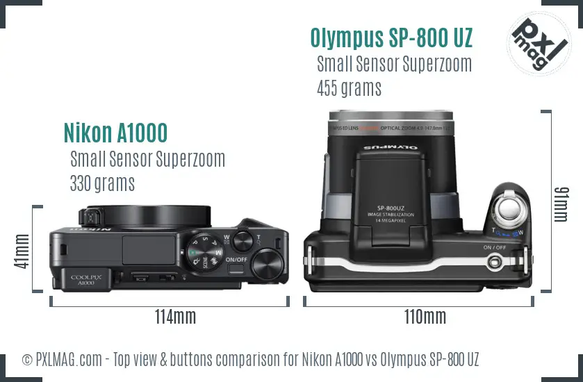 Nikon A1000 vs Olympus SP-800 UZ top view buttons comparison