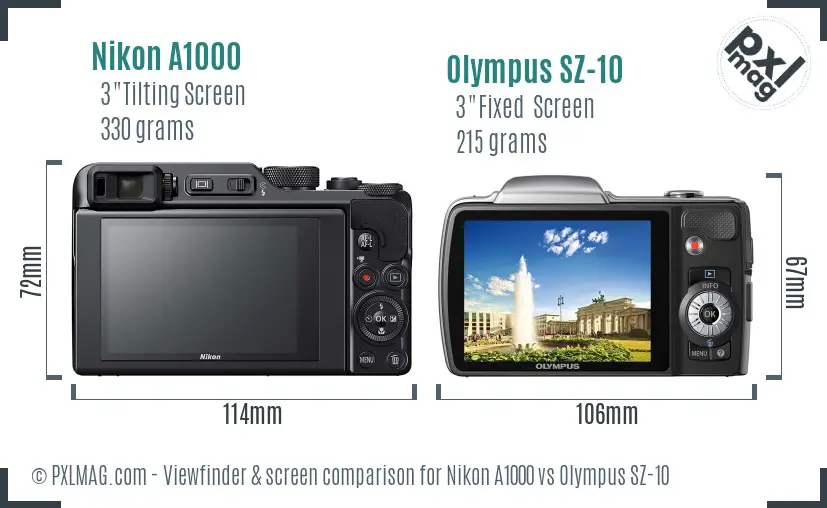 Nikon A1000 vs Olympus SZ-10 Screen and Viewfinder comparison