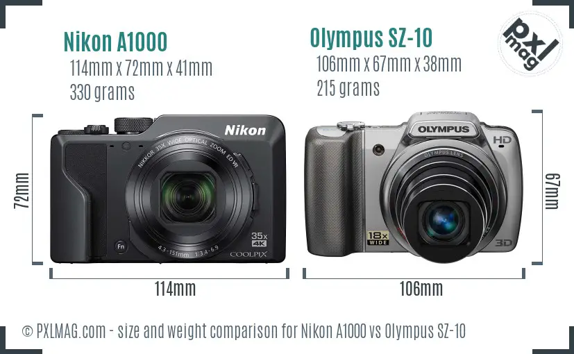 Nikon A1000 vs Olympus SZ-10 size comparison