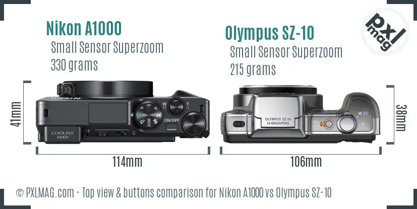 Nikon A1000 vs Olympus SZ-10 top view buttons comparison