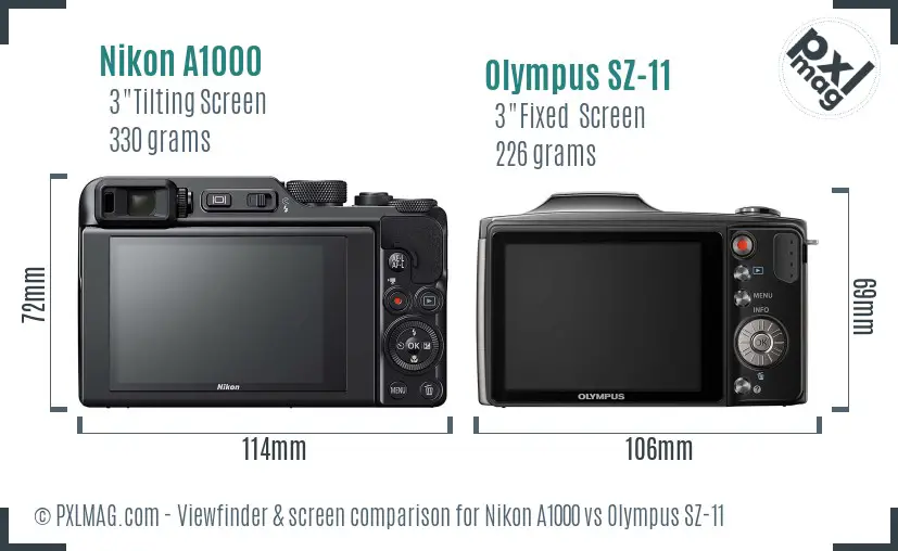 Nikon A1000 vs Olympus SZ-11 Screen and Viewfinder comparison