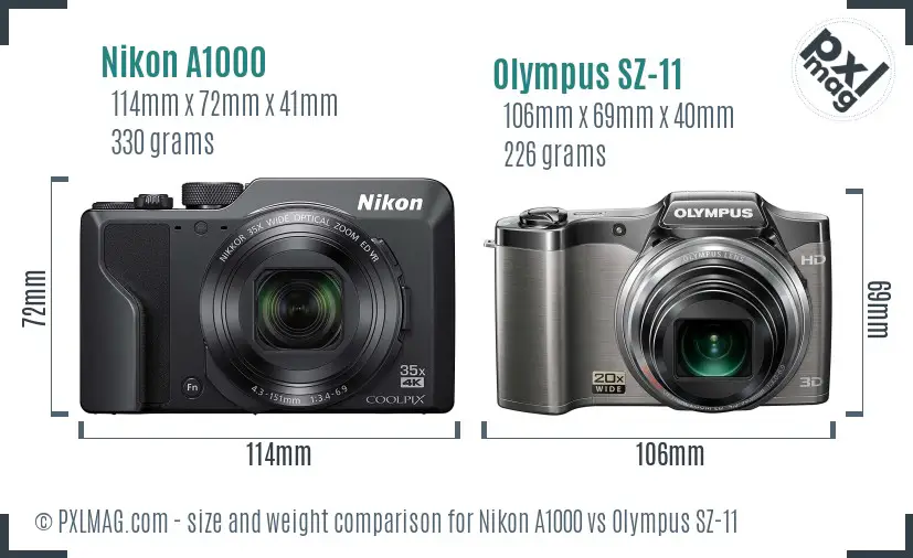 Nikon A1000 vs Olympus SZ-11 size comparison