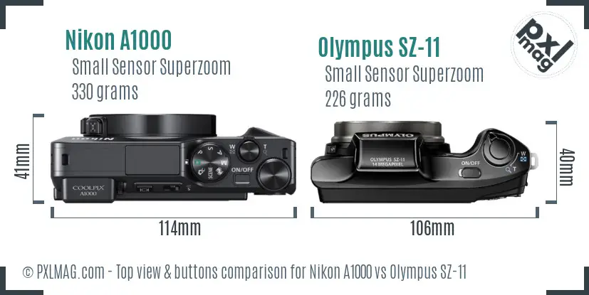Nikon A1000 vs Olympus SZ-11 top view buttons comparison