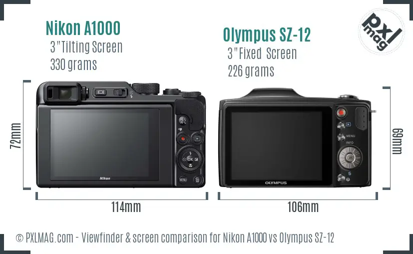 Nikon A1000 vs Olympus SZ-12 Screen and Viewfinder comparison