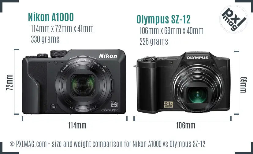 Nikon A1000 vs Olympus SZ-12 size comparison