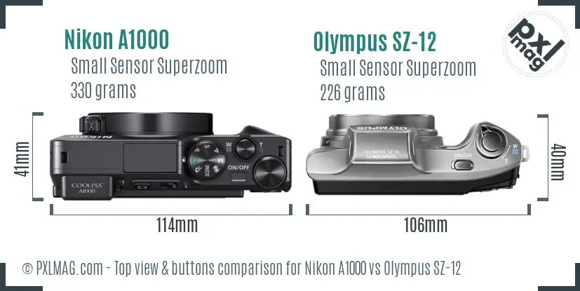 Nikon A1000 vs Olympus SZ-12 top view buttons comparison