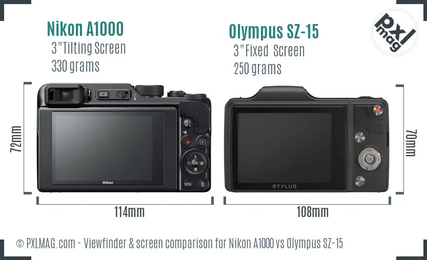 Nikon A1000 vs Olympus SZ-15 Screen and Viewfinder comparison