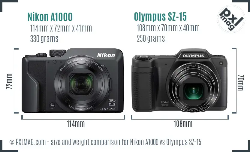 Nikon A1000 vs Olympus SZ-15 size comparison