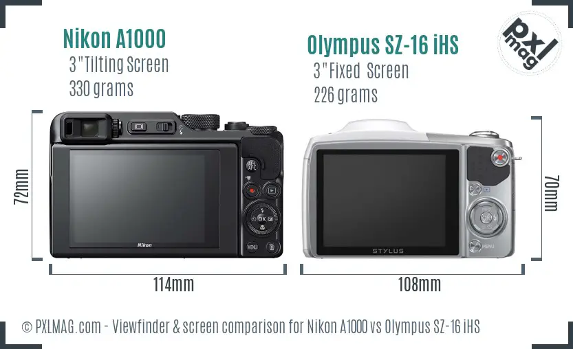 Nikon A1000 vs Olympus SZ-16 iHS Screen and Viewfinder comparison