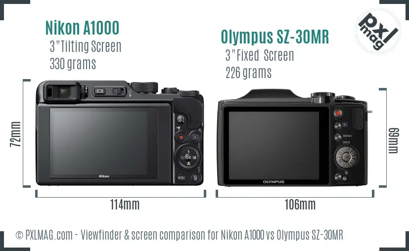 Nikon A1000 vs Olympus SZ-30MR Screen and Viewfinder comparison