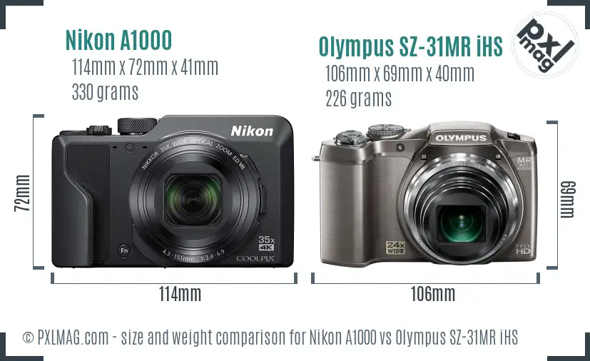 Nikon A1000 vs Olympus SZ-31MR iHS size comparison