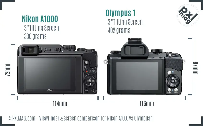 Nikon A1000 vs Olympus 1 Screen and Viewfinder comparison