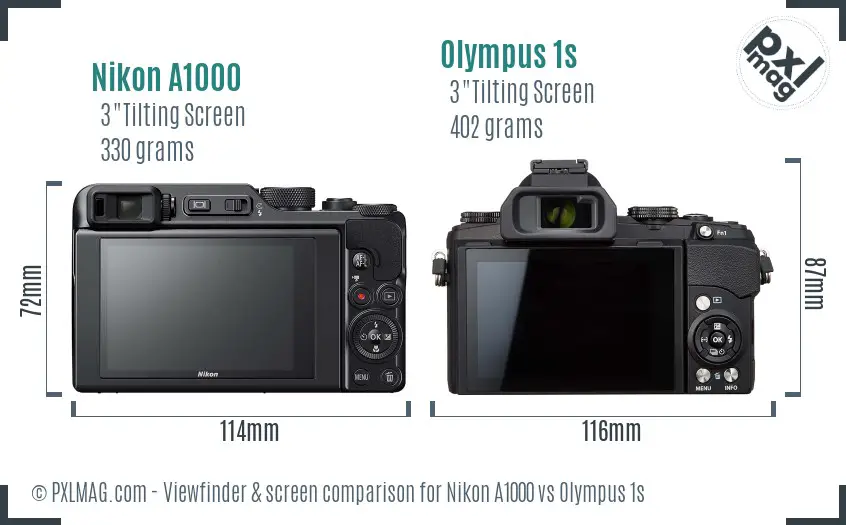 Nikon A1000 vs Olympus 1s Screen and Viewfinder comparison