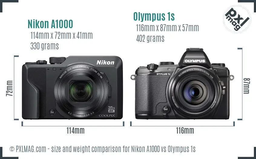 Nikon A1000 vs Olympus 1s size comparison