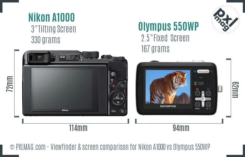 Nikon A1000 vs Olympus 550WP Screen and Viewfinder comparison