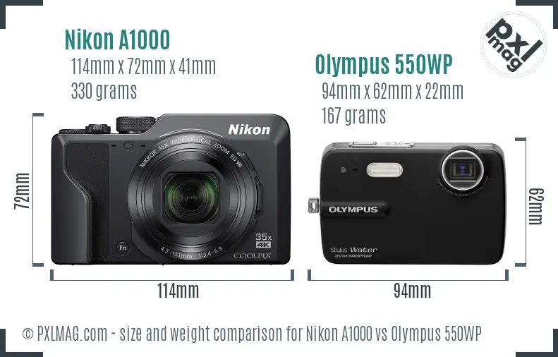 Nikon A1000 vs Olympus 550WP size comparison