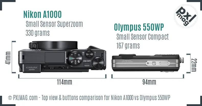 Nikon A1000 vs Olympus 550WP top view buttons comparison