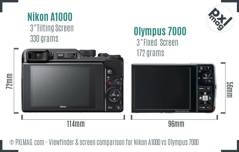Nikon A1000 vs Olympus 7000 Screen and Viewfinder comparison