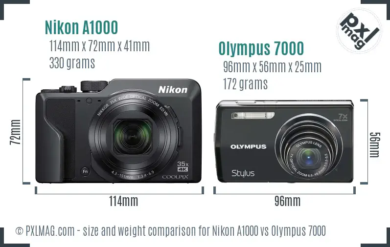 Nikon A1000 vs Olympus 7000 size comparison