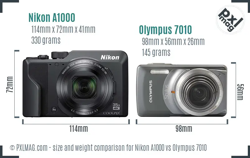 Nikon A1000 vs Olympus 7010 size comparison