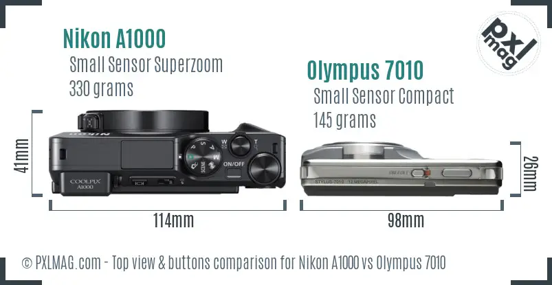 Nikon A1000 vs Olympus 7010 top view buttons comparison