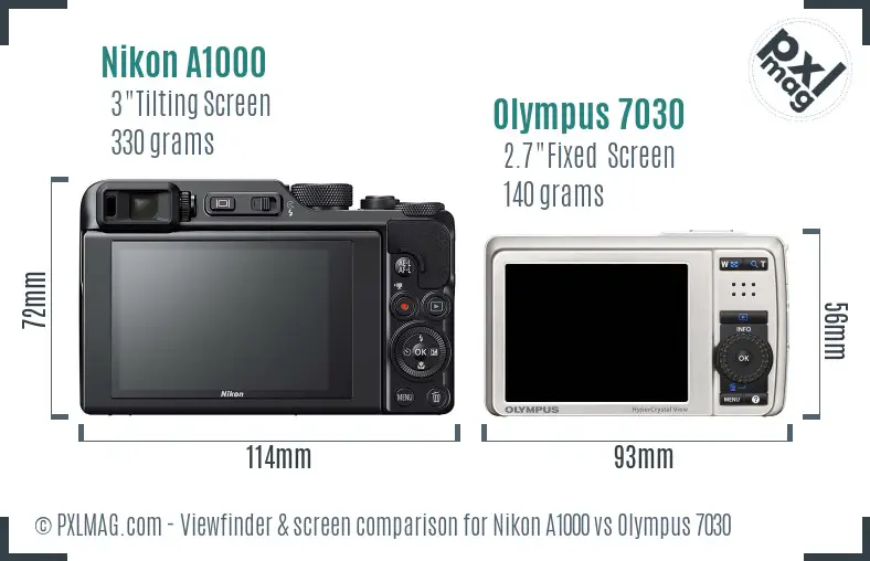 Nikon A1000 vs Olympus 7030 Screen and Viewfinder comparison
