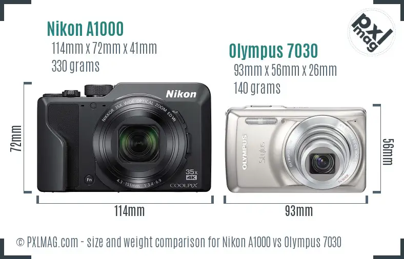 Nikon A1000 vs Olympus 7030 size comparison