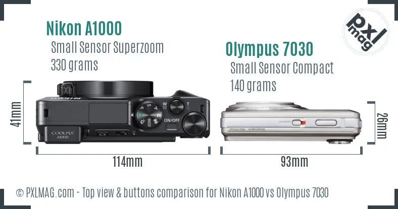 Nikon A1000 vs Olympus 7030 top view buttons comparison