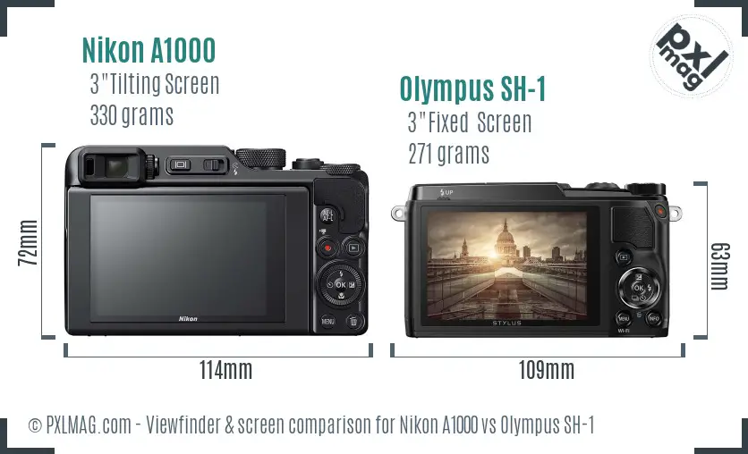 Nikon A1000 vs Olympus SH-1 Screen and Viewfinder comparison