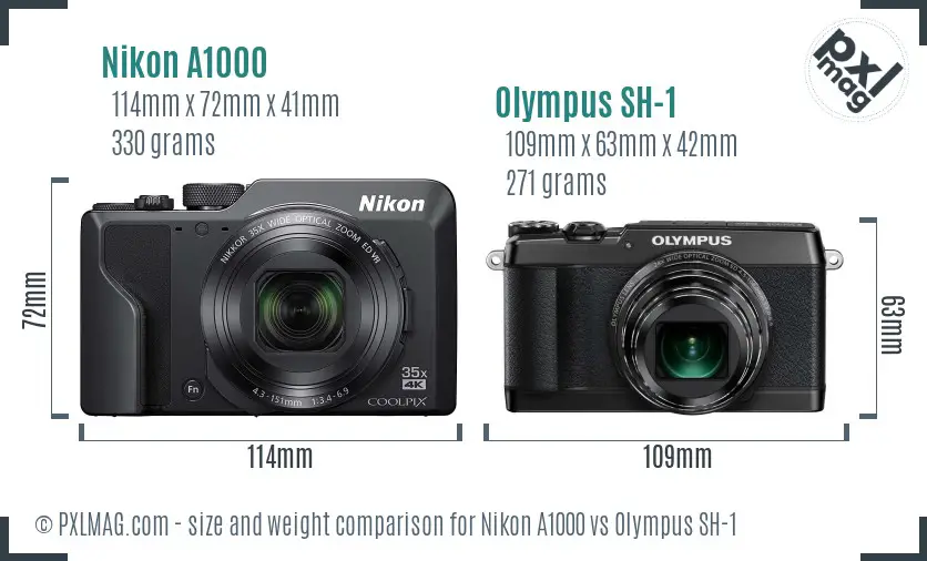 Nikon A1000 vs Olympus SH-1 size comparison