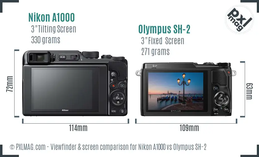Nikon A1000 vs Olympus SH-2 Screen and Viewfinder comparison