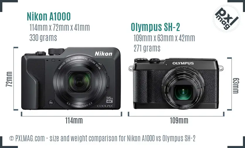 Nikon A1000 vs Olympus SH-2 size comparison