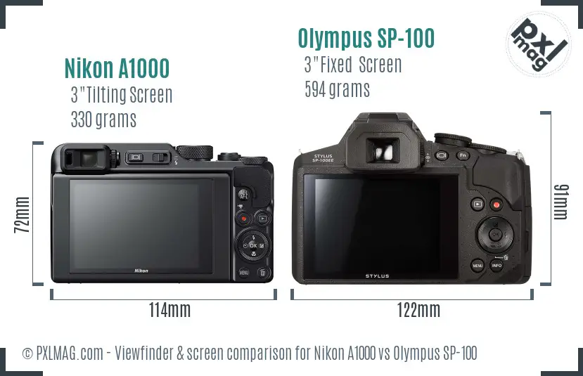 Nikon A1000 vs Olympus SP-100 Screen and Viewfinder comparison Nikon A1000 vs Olympus SP-100 Screen and Viewfinder comparison