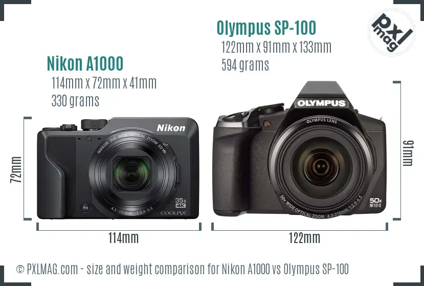Nikon A1000 vs Olympus SP-100 size comparison Nikon A1000 vs Olympus SP-100 size comparison